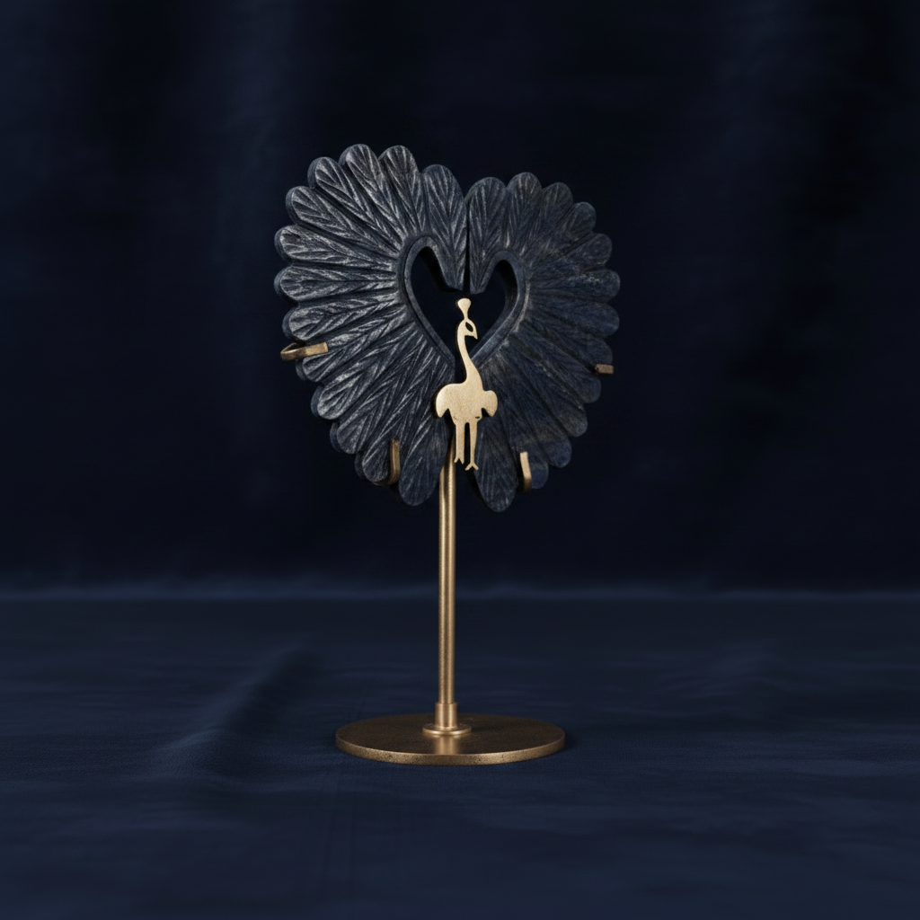 Lustrous Lapis Lazuli: Peacock Wings on Stand