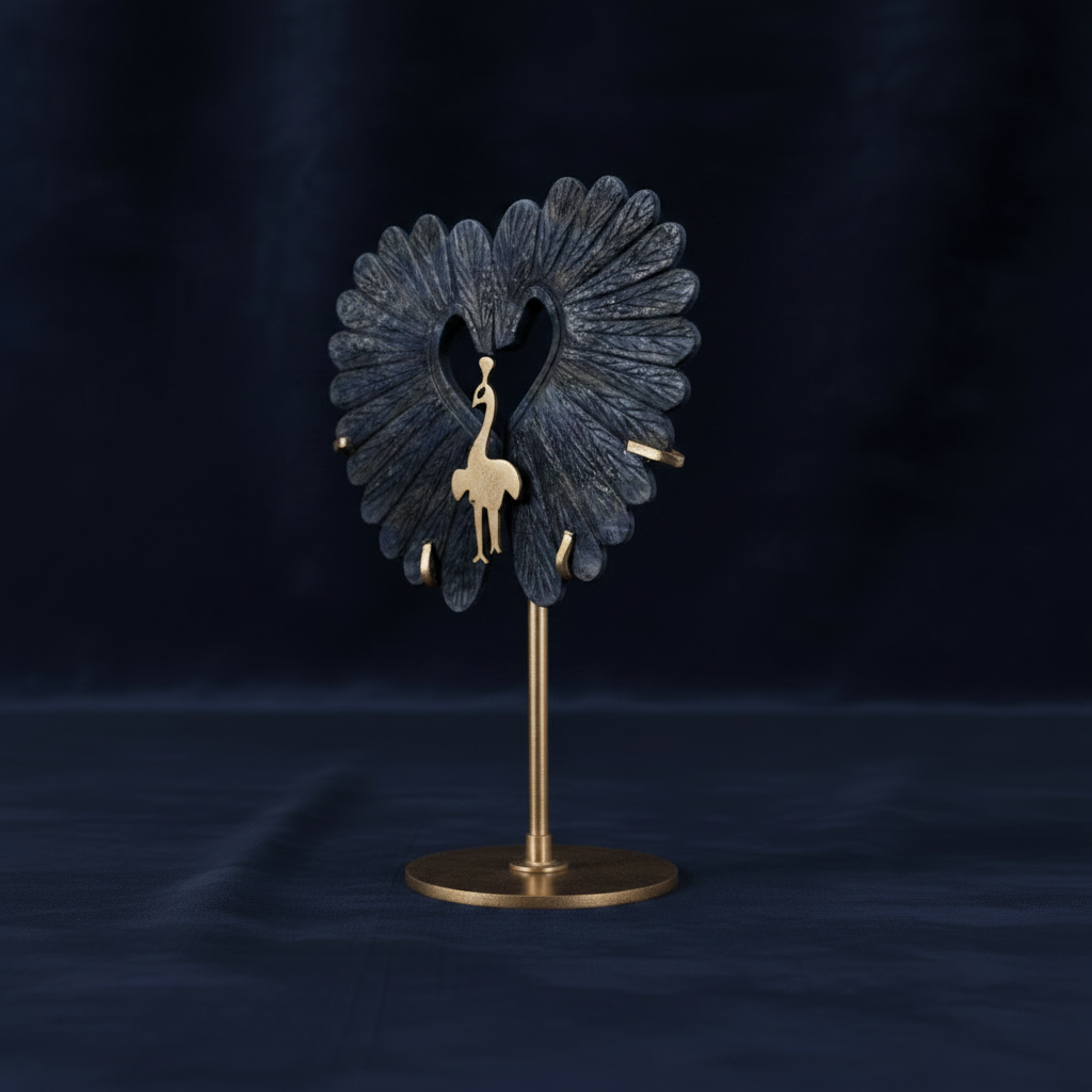 Lustrous Lapis Lazuli: Peacock Wings on Stand