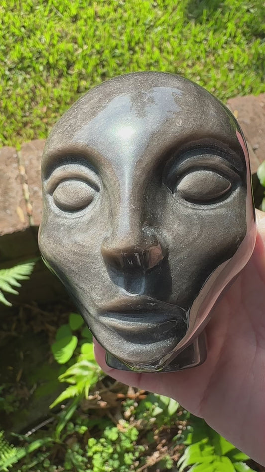 Golden Sheen Obsidian Avatar Carving – Protection & Manifestation (708g)