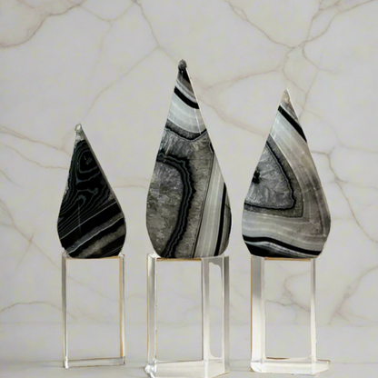 Stunning Set of 3 Black Banded Agate Freeform - Enchant & Delight